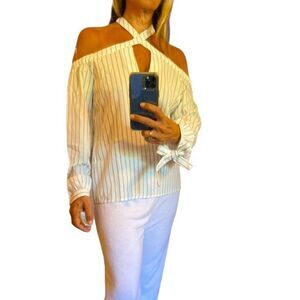 LINE & DOT Halter Off The Shoulder Stripes Top.Size S